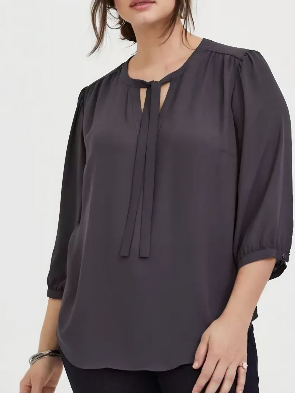 Torrid Black Peasant Tie-Neck Blouse